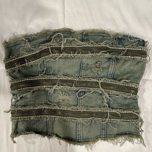 Jaded London Denim/Rhinestone/Zippered Tube top